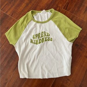 Green and white cropped tee